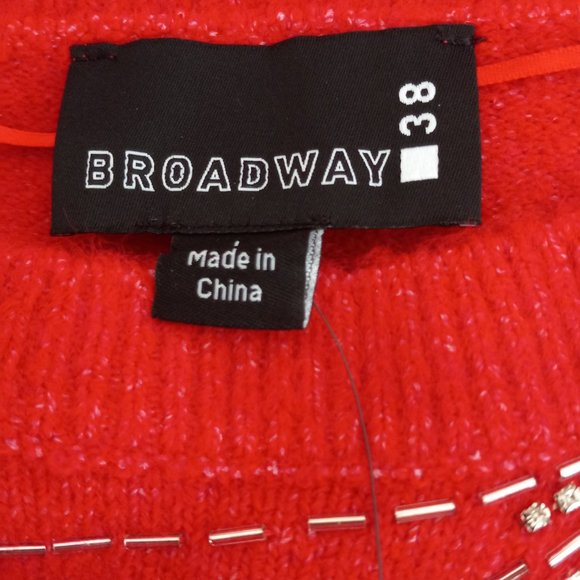 Nwt BROADWAY 38 Red Beaded Sweater Top Sz M CHIC! - Picture 4 of 6
